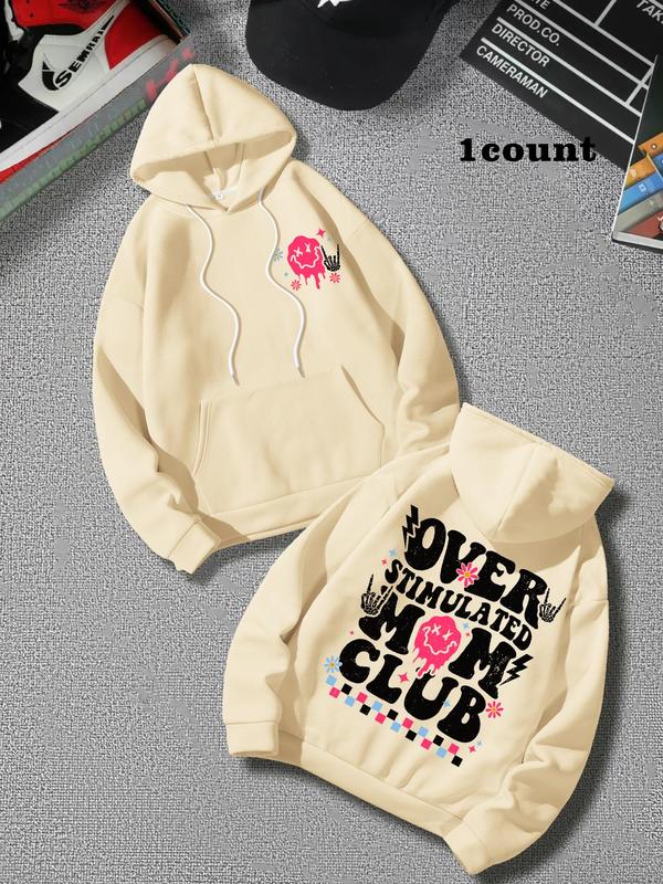Women's Cartoon Letter Print Drop Shoulder Hoodie,  Fall Outfits 2024 Fashion Casual Drawstring Pocket Hooded Sweatshirt for Daily Holiday Outdoor Wear, Ladies Clothes for All Seasons