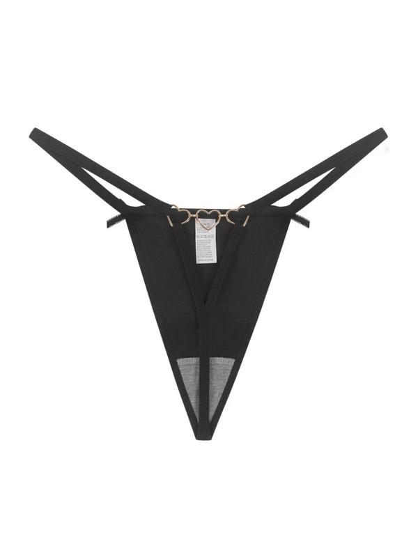 Women's Bow Decor Ring Linked Thong, Casual Breathable Comfortable Panty for Daily Wear, Ladies Underwear for All Seasons