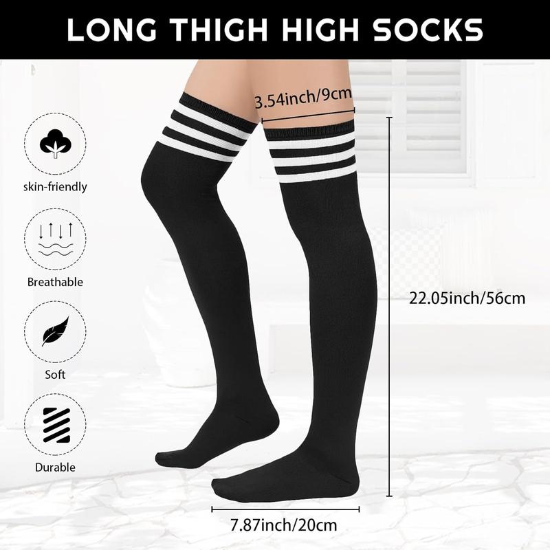 6 Pairs Thigh High Socks for Women Triple Stripe Long Over the  High Socks Thigh Highs Leg Warmer Stockings