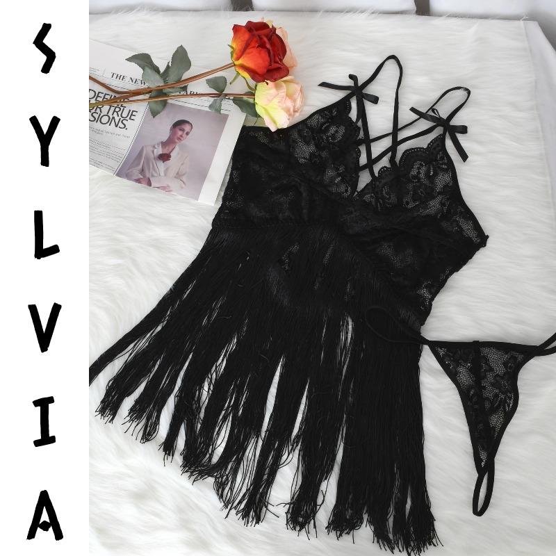 Women's 2pcs Ring Linked Fringe Trim Cami Black Lace Slip Dress & Thong Set,Comfortable Lingerie & Underwear,Soft and Comfortable,Light and Breathable homebodybaddieset psd girls conquet te outfit sexy lingerie Womenswear Lady