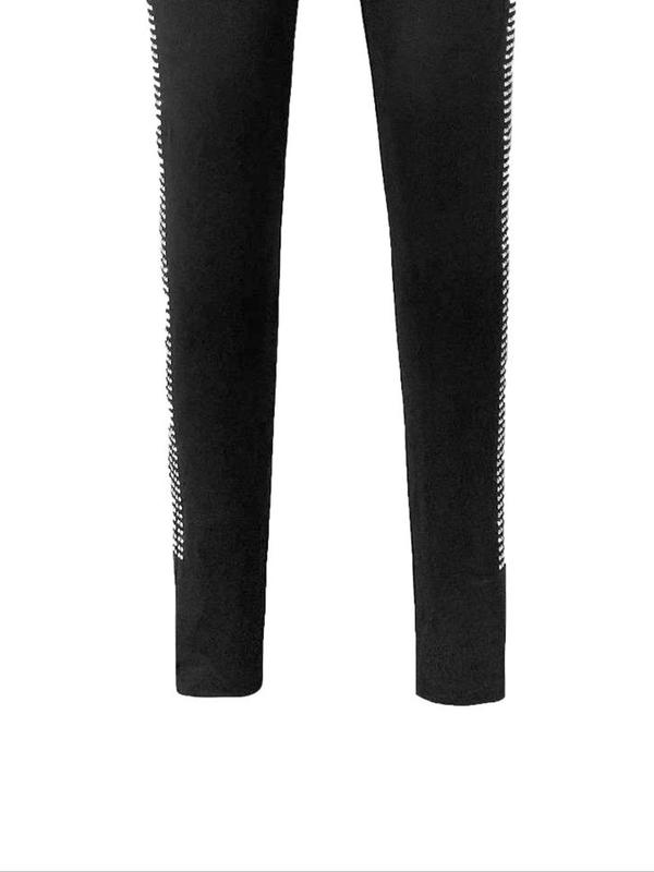 Women's Rhinestone Decor  Split Hem High Waist Leggings, Casual Comfy Skinny Pants for Daily Wear, Ladies Bottoms for All Seasons