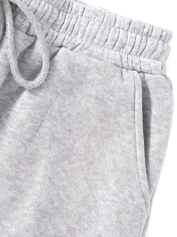 Women's Solid Drawstring Waist Thermal Lined Sweatpants, Casual Pocket Jogger Pants for Fall & Winter, Women's Trousers for Daily Wear
