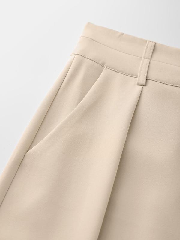 YOZY Women's Solid Button Fly Plicated Wide Leg Pants, Elegant Fashion Pocket Design Trousers for Daily Outdoor Wear, Women's Bottoms for Fall & Winter