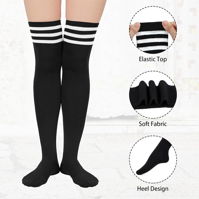 6 Pairs Thigh High Socks for Women Triple Stripe Long Over the  High Socks Thigh Highs Leg Warmer Stockings