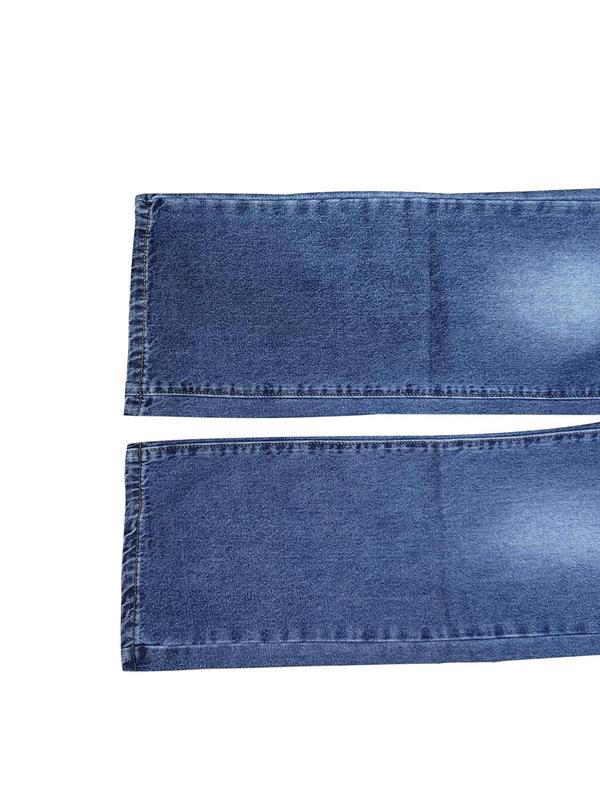 Women's Plain Pocket Wide Leg Jeans, Casual Street Comfy Denim Pants for Daily Wear, Ladies Bottoms for All Seasons