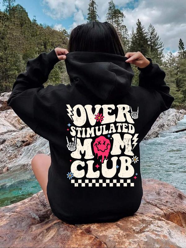 Women's Cartoon Letter Print Drop Shoulder Hoodie,  Fall Outfits 2024 Fashion Casual Drawstring Pocket Hooded Sweatshirt for Daily Holiday Outdoor Wear, Ladies Clothes for All Seasons