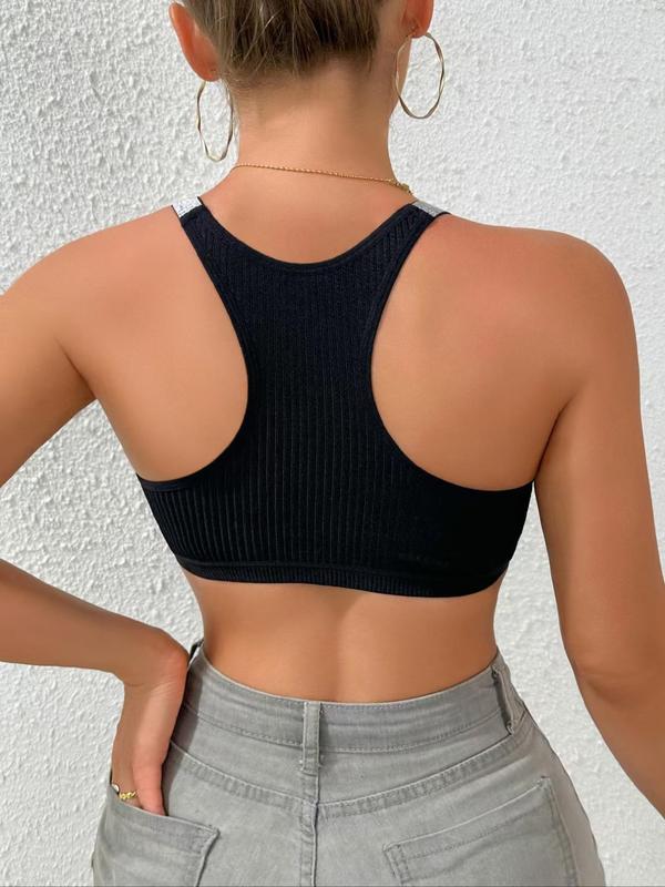 Women's Solid Color Ribbed Bralette, Breathable Comfortable Push Up Bra, Women's Lingerie for All Seasons