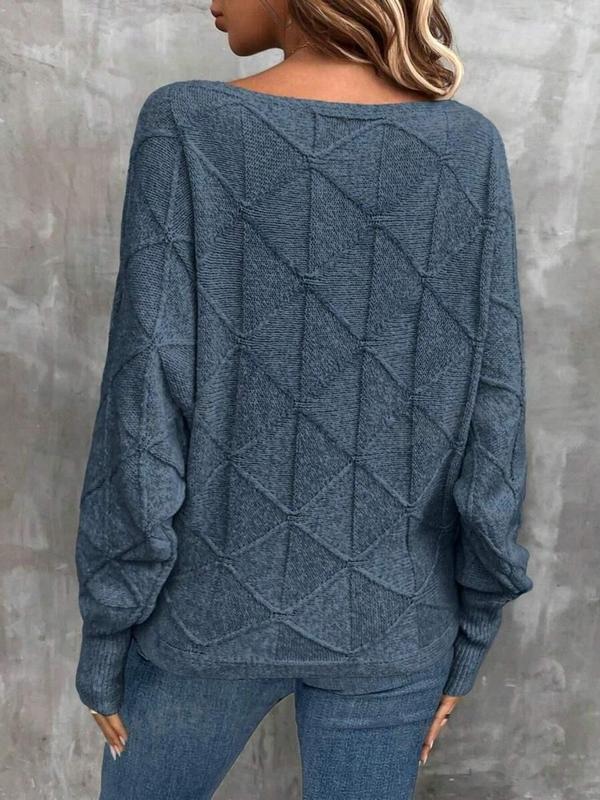 Women's Plain Textured Drop Shoulder Sweater, Casual Long Sleeve Boat Neck Jumper for Fall & Winter,  Fall Sweaters,  Fashion Ladies' Knitwear for Daily Wear