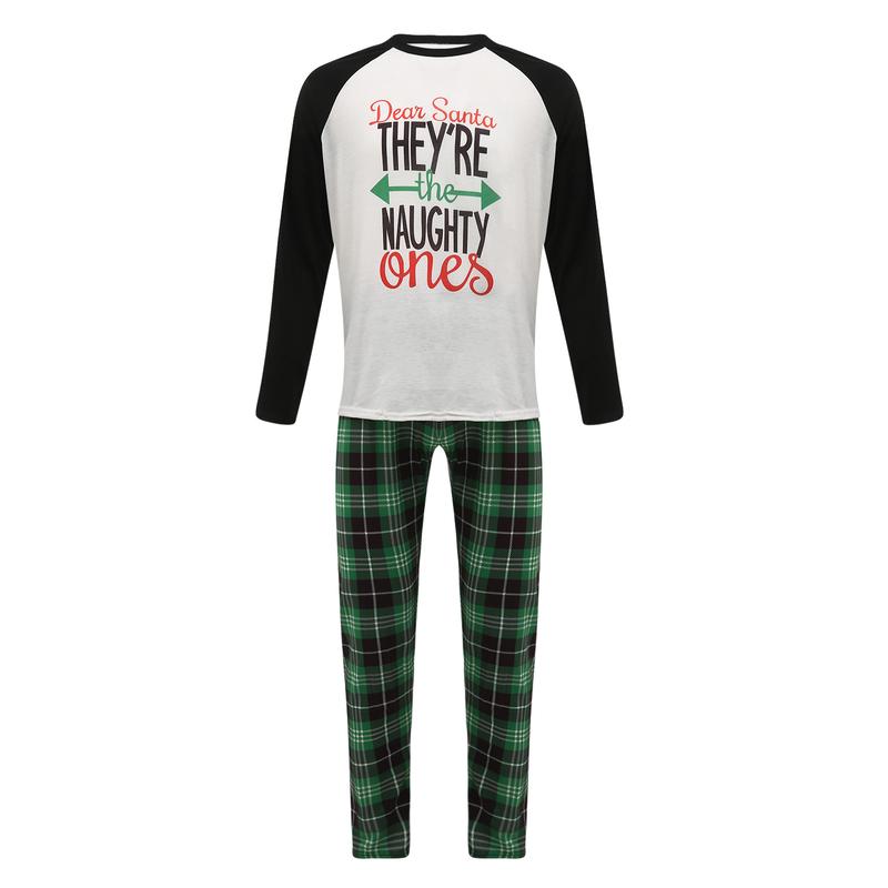 Matching Family Christmas Pajamas, Long Sleeve Letter Raglan Tops + Plaid Pants Set Loungewear Womenswear Clothing