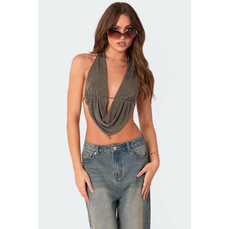 Scoop Neck Open Back Crop Top