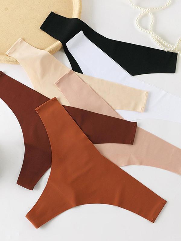 Women's Solid Color Seamless Thong, Casual Soft Comfy Breathable Panty for Daily Wear, Ladies Underwear for All Seasons