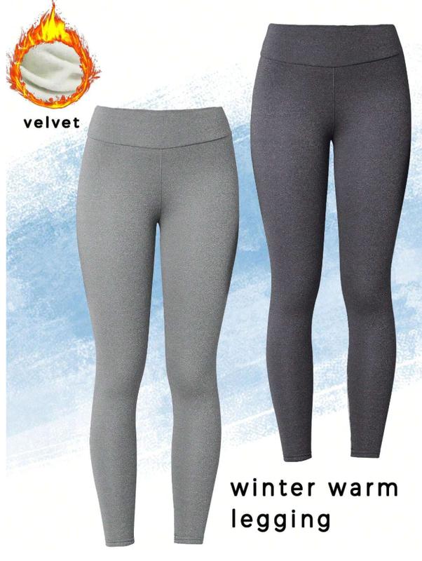 2pcs Warm Fleece Lined Leggings, Cold-Proof Casual Thermal Pants For Outdoor Activities In Winter