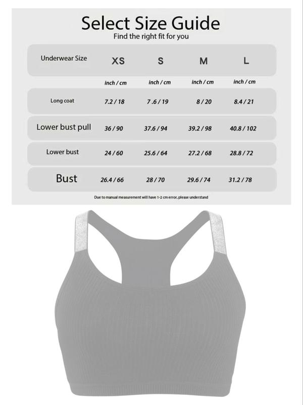 Women's Solid Color Ribbed Bralette, Breathable Comfortable Push Up Bra, Women's Lingerie for All Seasons