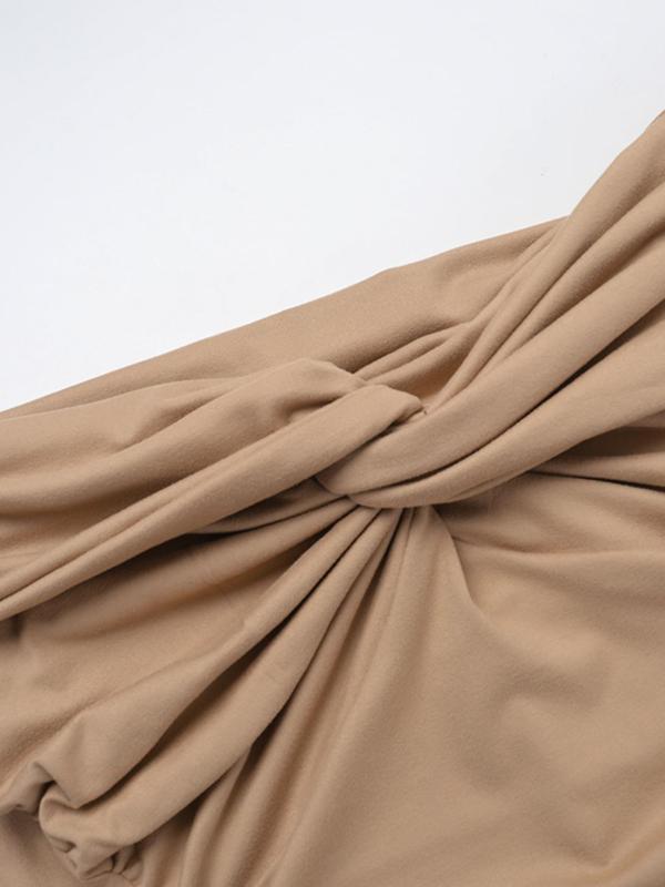 Women's Plain Twist Off Shoulder Bodycon Dress, Casual Long Sleeve Ruched Maxi Dress for Party Club Dating Wear, Women's Clothing for Fall & Winter
