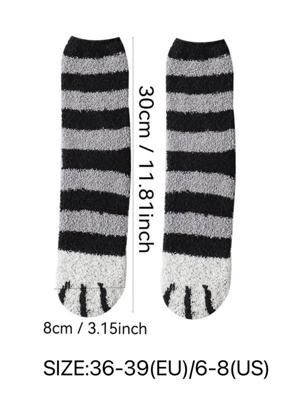 Women's Cartoon Cat Paw Print Fuzzy Socks, Cute Soft Comfy Mid-calf Socks for Fall & Winter, Women's Socks for Daily Wear