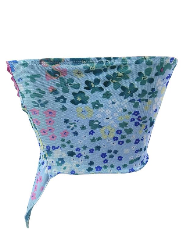 Women's Floral Print Asymmetrical Ruched Crop Tube Top, Casual 2000s Y2K Split Hem Backless Sleeveless Top for Summer, Bandeau Tops, Fashion Women's Top for Daily Wear