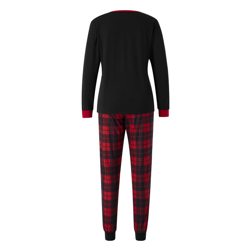 Matching Christmas Pajamas For Family Santa Claus Print Long Sleeve Tops and Plaid Pants Sleepwear Soft Nightwear