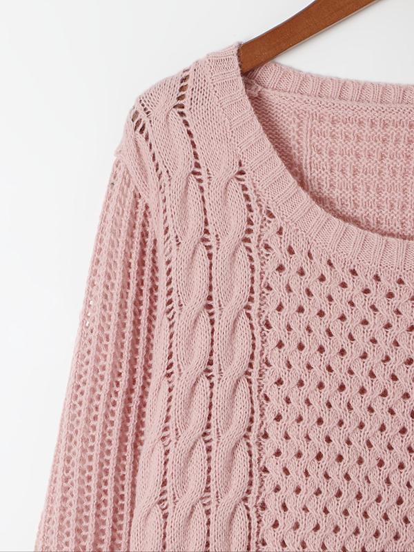 Women's Textured Hollow Out Drop Shoulder Sweater Dress, Casual Long Sleeve Round Neck Knit Dress for Fall & Winter, Women's Knitwear for Daily Wear, Fall Outfits, Fallfreshness