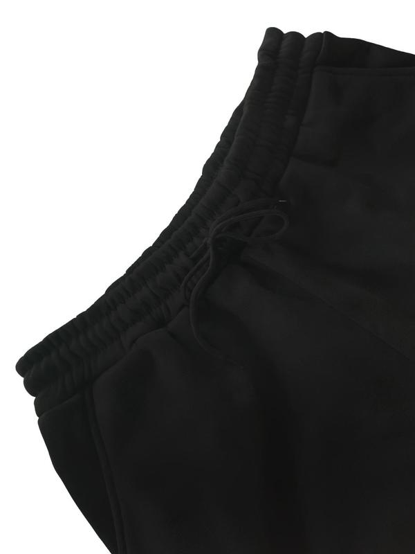Women's Solid Drawstring Waist Thermal Lined Sweatpants, Casual Pocket Jogger Pants for Fall & Winter, Women's Trousers for Daily Wear