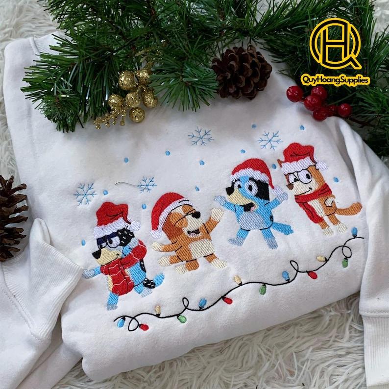 Cute Dog Family Embroidered Sweater, Christmas Cartoon Movie Embroidered Sweatshirt, Cartoon Dog Friends Christmas Hoodie and Sweater; T-shirt