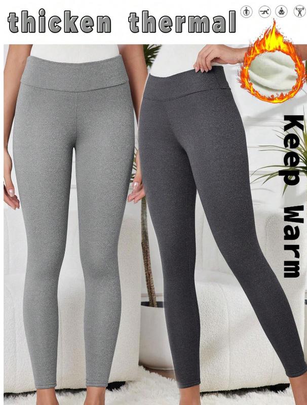 2pcs Warm Fleece Lined Leggings, Cold-Proof Casual Thermal Pants For Outdoor Activities In Winter