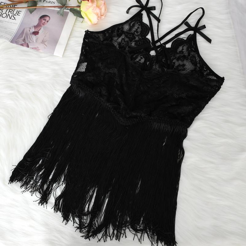 Women's 2pcs Ring Linked Fringe Trim Cami Black Lace Slip Dress & Thong Set,Comfortable Lingerie & Underwear,Soft and Comfortable,Light and Breathable homebodybaddieset psd girls conquet te outfit sexy lingerie Womenswear Lady