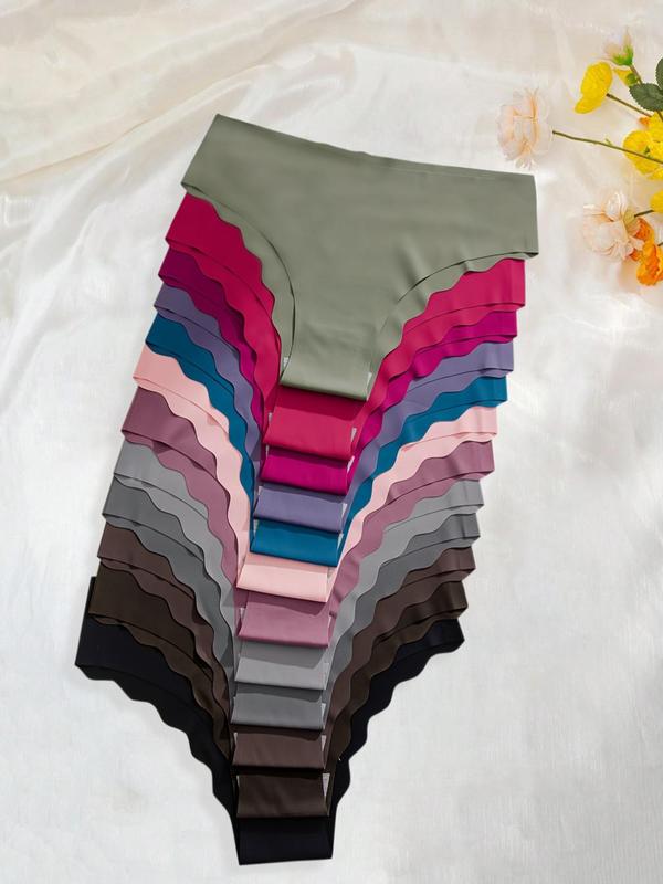 Women's Solid Lettuce Trim Seamless Panty, Soft Comfy Breathable Knicker for Daily Wear, Underwear for All Seasons