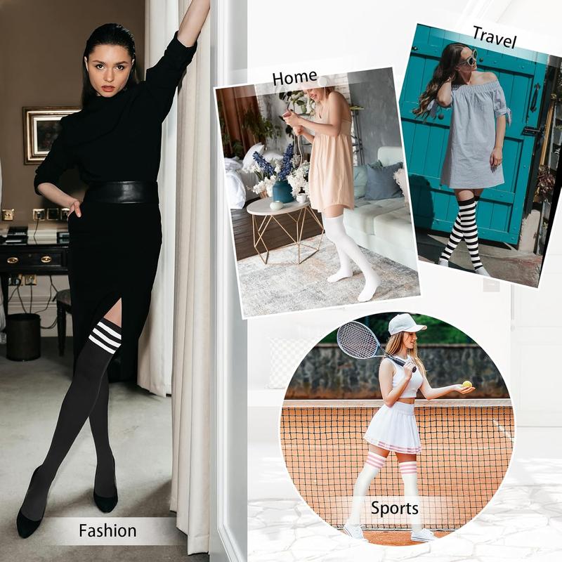 6 Pairs Thigh High Socks for Women Triple Stripe Long Over the  High Socks Thigh Highs Leg Warmer Stockings