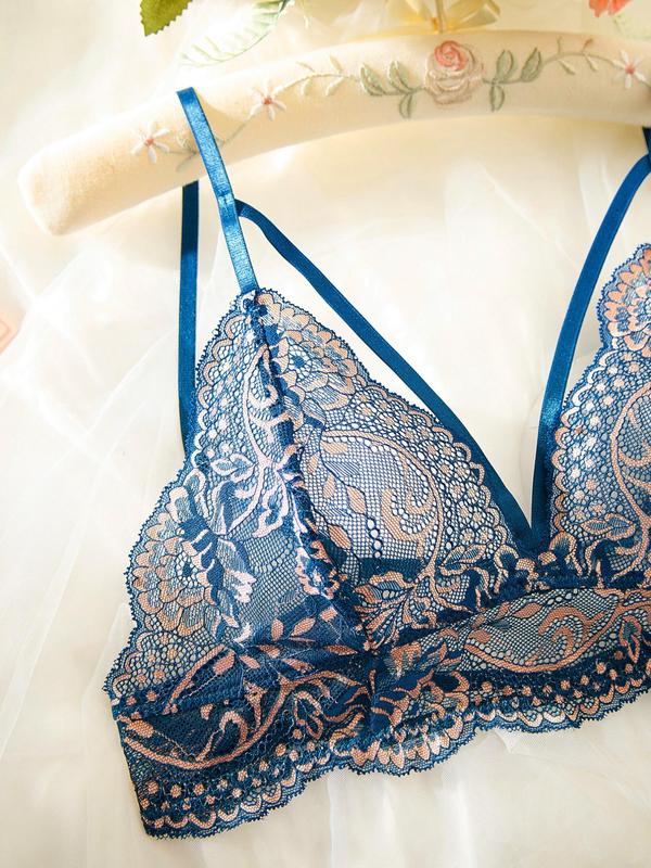 Women's Colorblock Lace Sexy Lingerie Set, Adjustable Strap Cut Out Push Up Bra & Crotchless Thong Set, Soft Comfy Breathable Lingerie Set for Women