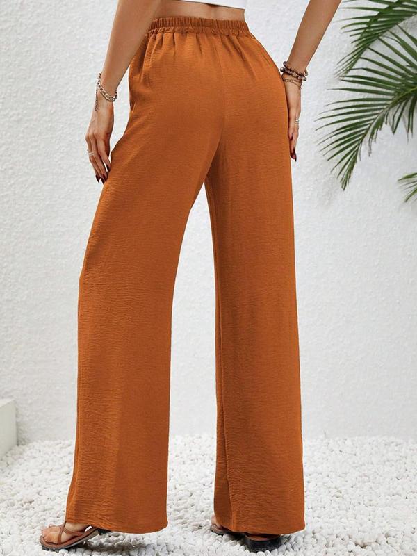 Women's Plain Drawstring High Waist Wide Leg Pants, Pants for Women, Baggy Pants, Summer Clothes Women, Casual Pocket Elastic Waist Trousers for Summer, Women's Bottoms for Daily Wear, Summer Outfits 2024