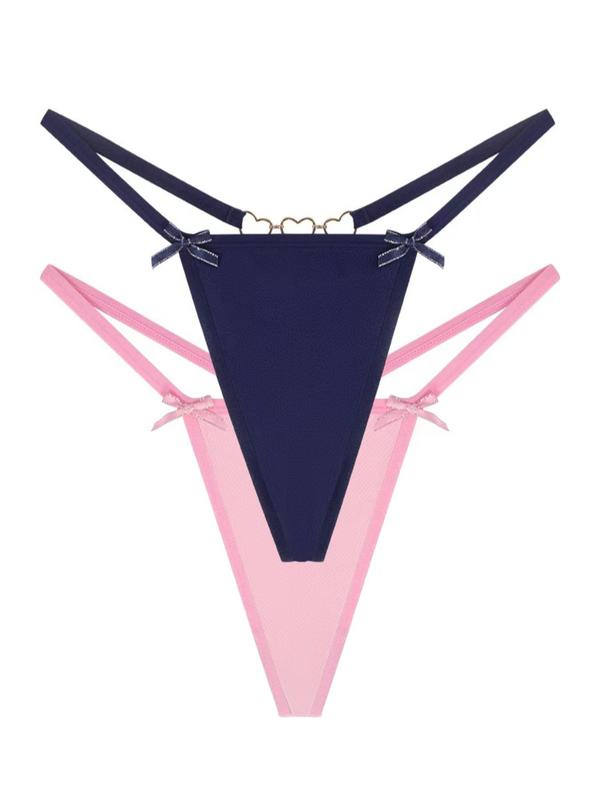 Women's Bow Decor Ring Linked Thong, Casual Breathable Comfortable Panty for Daily Wear, Ladies Underwear for All Seasons