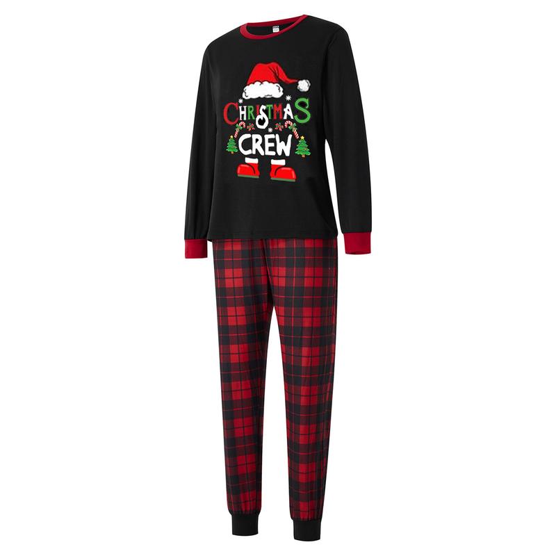 Matching Christmas Pajamas For Family Santa Claus Print Long Sleeve Tops and Plaid Pants Sleepwear Soft Nightwear