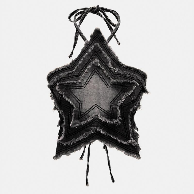 ROMWE Grunge Punk Vintage Washed Punk Outdoor Adventure Star Patch Denim Jacket