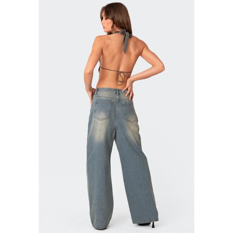 Scoop Neck Open Back Crop Top
