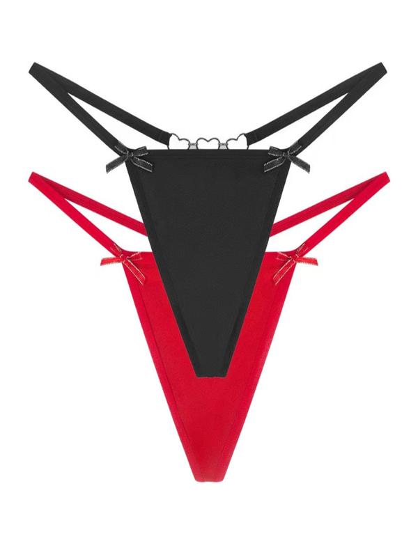 Women's Bow Decor Ring Linked Thong, Casual Breathable Comfortable Panty for Daily Wear, Ladies Underwear for All Seasons