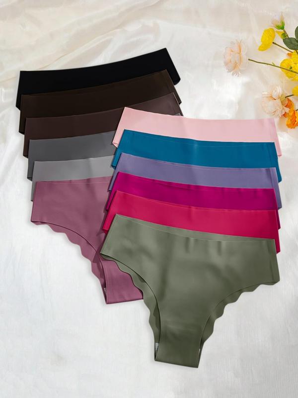 Women's Solid Lettuce Trim Seamless Panty, Soft Comfy Breathable Knicker for Daily Wear, Underwear for All Seasons