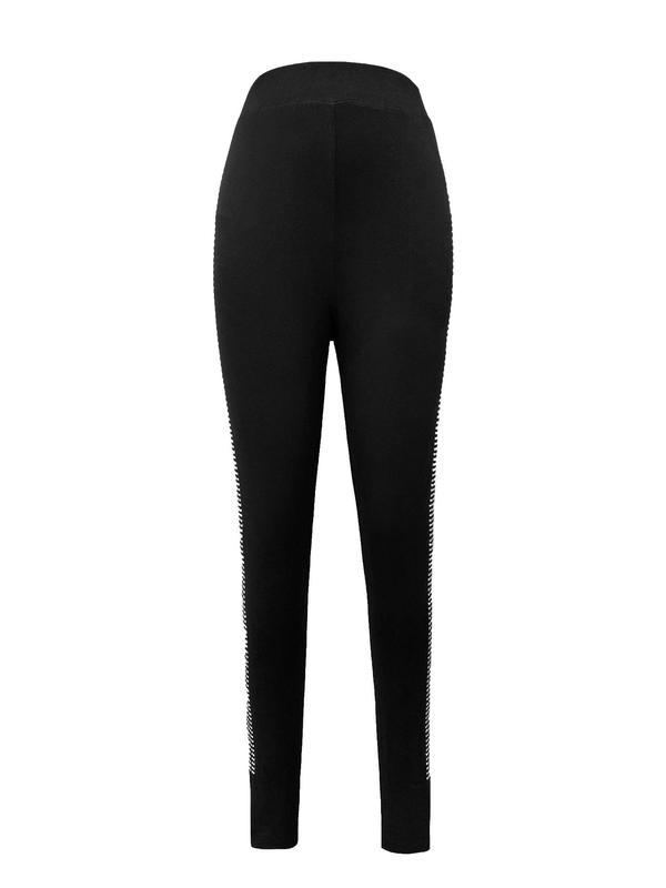 Women's Rhinestone Decor  Split Hem High Waist Leggings, Casual Comfy Skinny Pants for Daily Wear, Ladies Bottoms for All Seasons