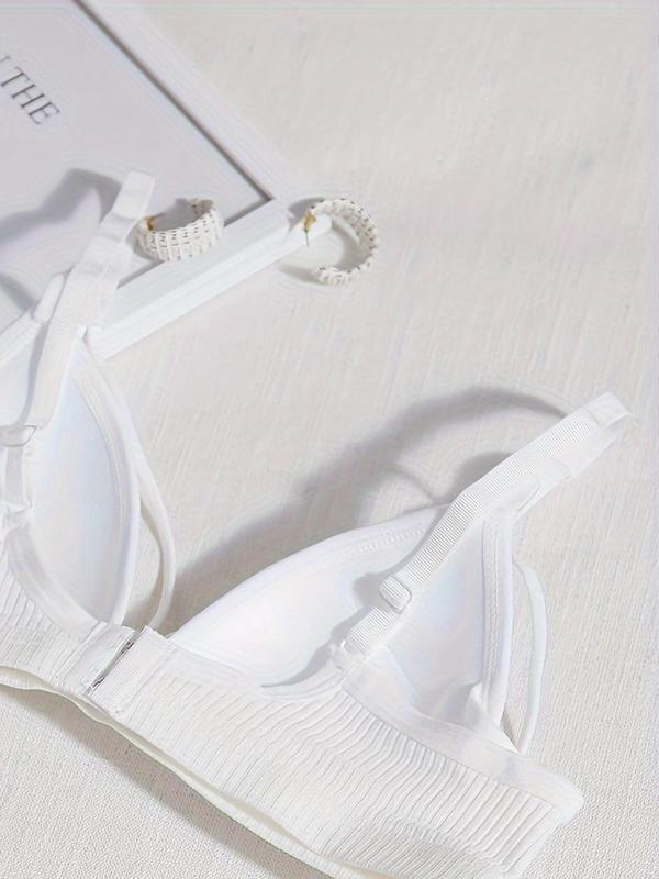 Women's Solid Color Push Up Bra & Panty Set, Casual Comfy Breathable Underwear Set for Daily Wear, Women's Underwear Set for All Seasons