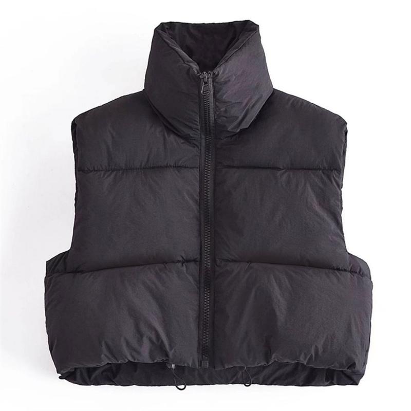 Women's Winter Crop Vest Sleeveless Zip Up Stand Collar Lightweight Puffer Padded Vest Womenswear Adjustable vest zip