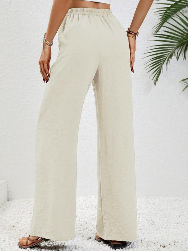Women's Plain Drawstring High Waist Wide Leg Pants, Pants for Women, Baggy Pants, Summer Clothes Women, Casual Pocket Elastic Waist Trousers for Summer, Women's Bottoms for Daily Wear, Summer Outfits 2024