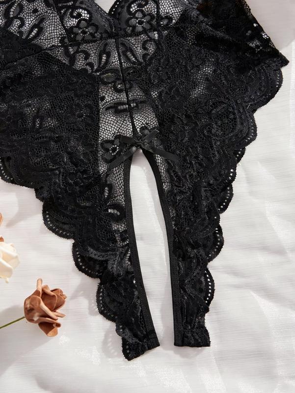 Women's Sexy Lingerie One Piece Women Deep V Floral Lace Bodysuit heart ring backless lingerie nightwear womenswear lady