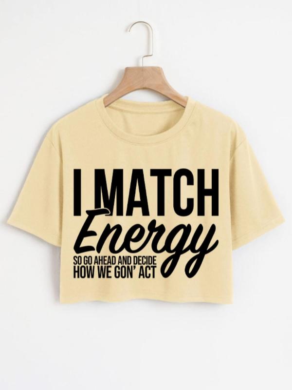 Women's Spring Letter Print Crop Tee, Summer Clothes Women, Casual Comfort Short Sleeve Crew Neck T-shirt for Summer,  T Shirts for Women Streetwear Women's Top, Graphic Tees, Summer Outfits 2024