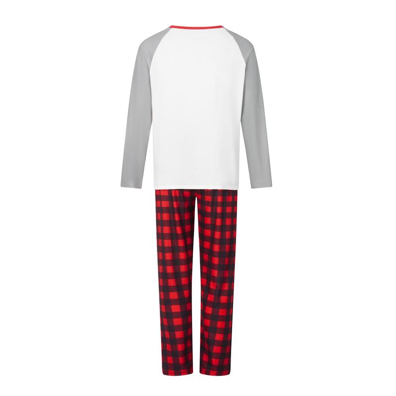 Matching Christmas Pajamas For Family Long Sleeve Arrow Letter Print Tops + Plaid Pants Set Sleepwear
