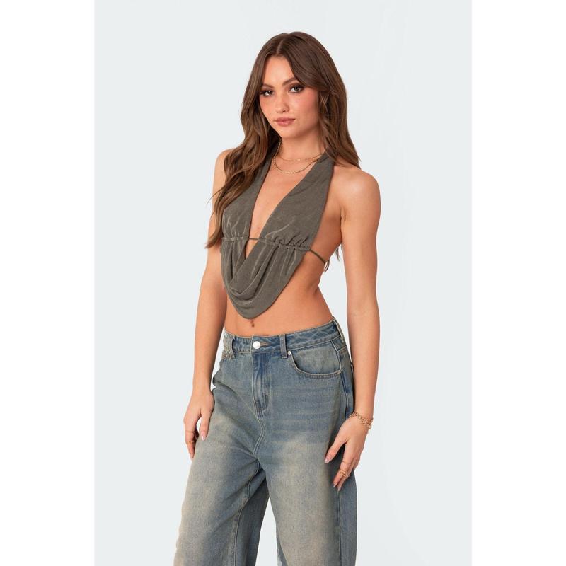 Scoop Neck Open Back Crop Top