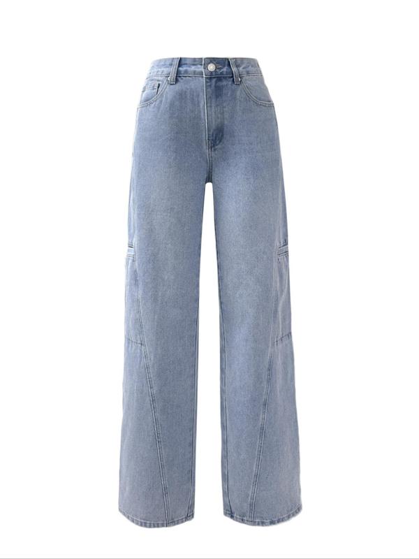 Women's Plain Pocket Button Straight Leg Jeans, Casual Comfy Denim Jeans for Daily Wear, Ladies Bottoms for Fall & Winter