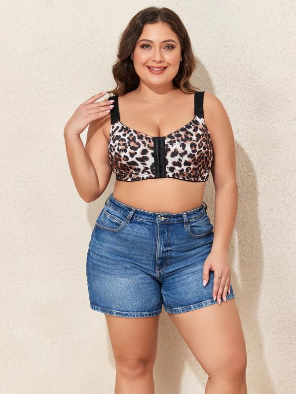 Leopard Print Push Up Bra, Casual Comfortable Breathable Adjustable Strap Bra for Daily Wear, Women's Lingerie for All Seasons
