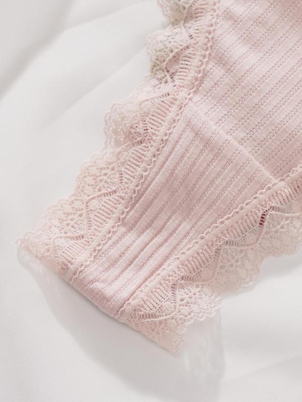 Women's Plain Bow Decor Lace Trim Thong, Casual Comfy Breathable Panties for Daily Wear, Fall Wear, Ladies Underwear for All Seasons