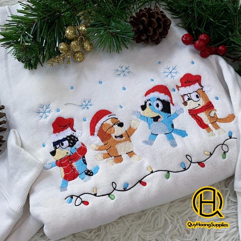 Cute Dog Family Embroidered Sweater, Christmas Cartoon Movie Embroidered Sweatshirt, Cartoon Dog Friends Christmas Hoodie and Sweater; T-shirt