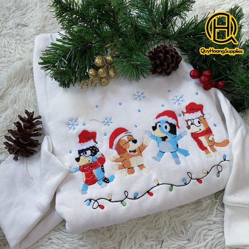 Cute Dog Family Embroidered Sweater, Christmas Cartoon Movie Embroidered Sweatshirt, Cartoon Dog Friends Christmas Hoodie and Sweater; T-shirt