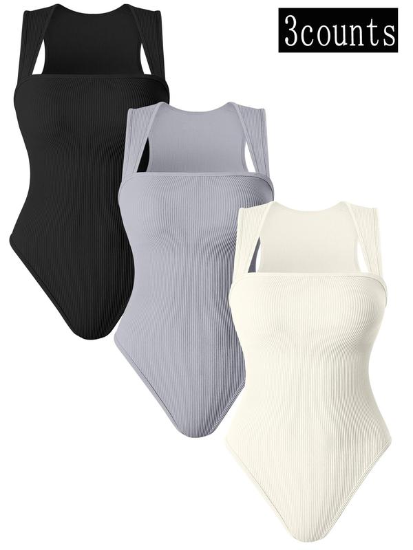 Women's Ribbed Swan Neck Sports Bodysuit, Sporty Open Crotch Sleeveless Bodysuit, Ladies Sportswear for All Seasons, Tummy Control